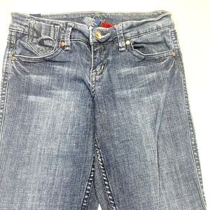 Vanity Pants Women 27/31 Blue Denim Jean Flared Embroidered Med Wash Low Rise